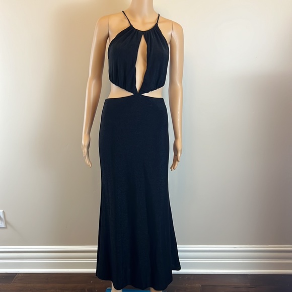 Misha Collection Black Angel Cut-Out Midi Halter Dress - Picture 5 of 10